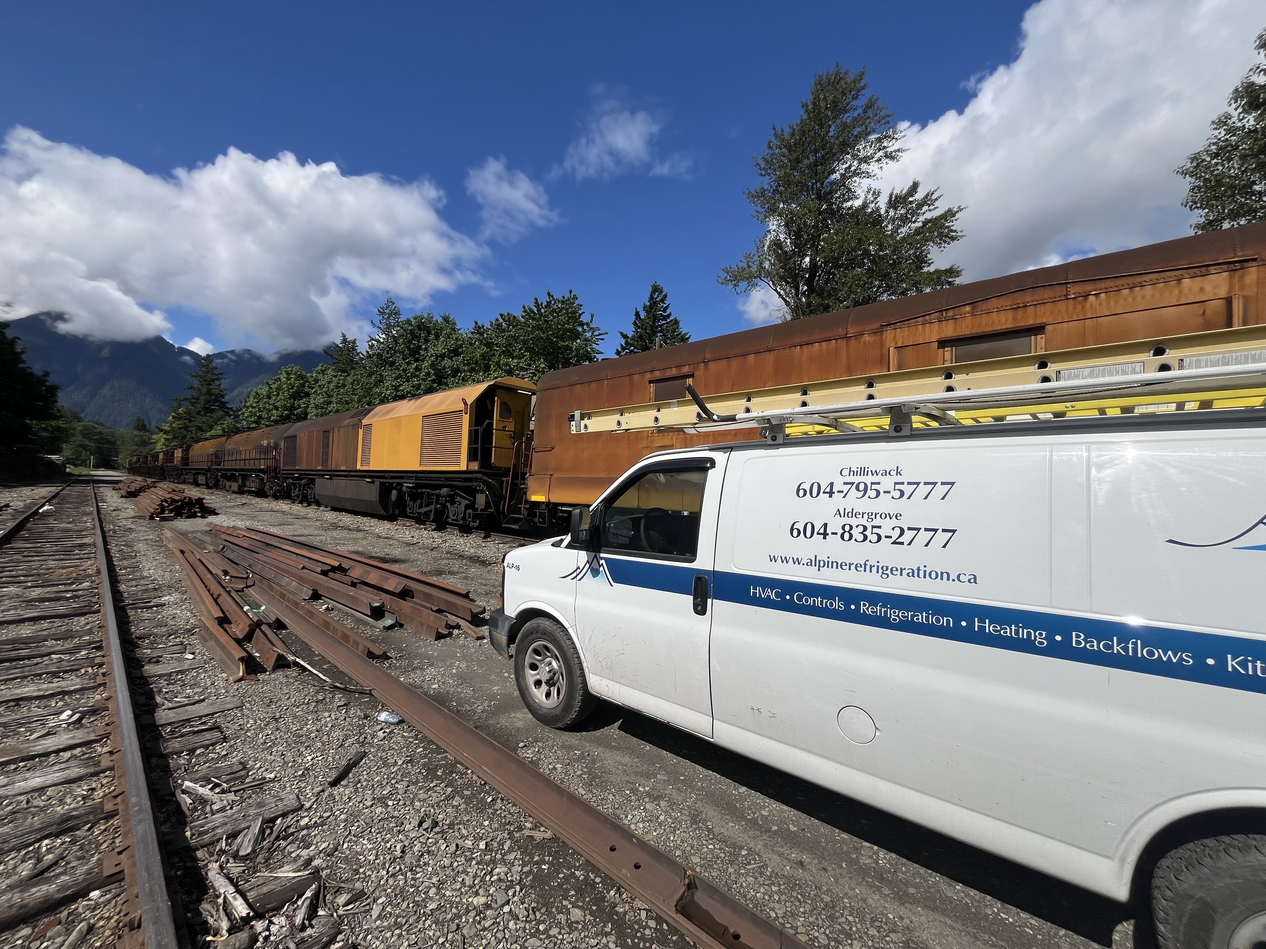 Alpine Refrigeration service van at CN Rail yard Chilliwack commercial HVAC service