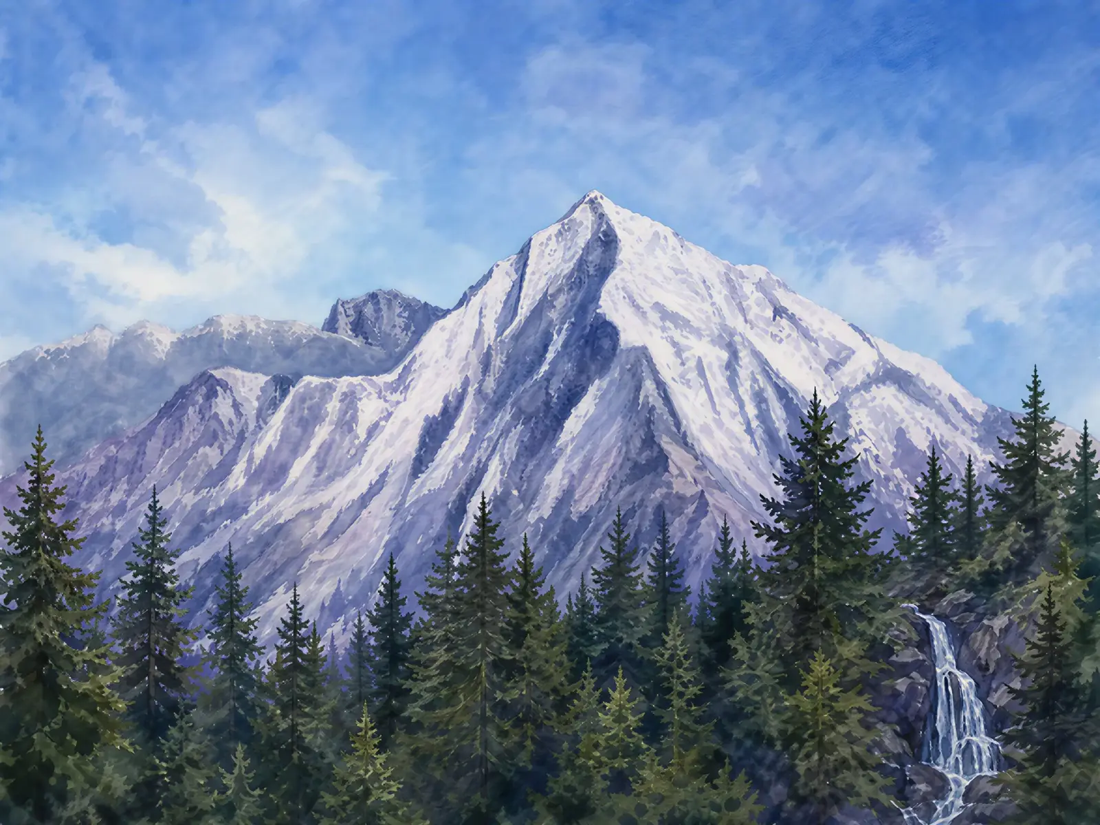Alpine Refrigeration watercolor mountain illustration