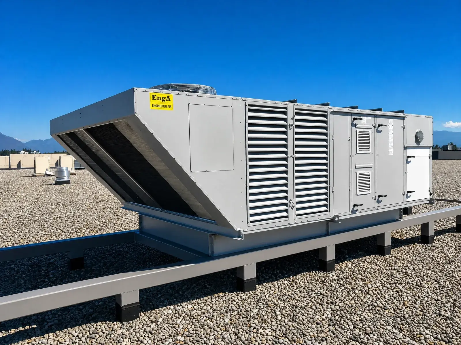 Preventive maintenance on a rooftop Engineered Air make-up air unit
