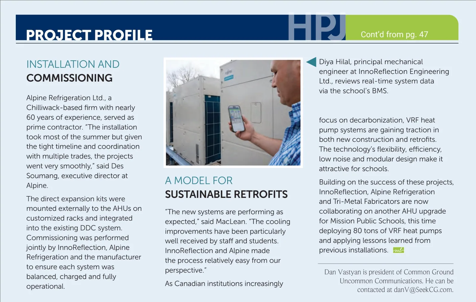 Project Profile, continued: Installation, commissioning & a model for sustainable retrofits