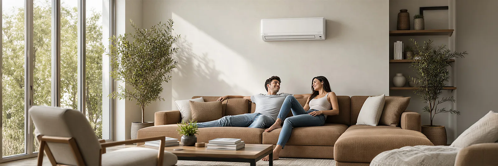 Ductless mini-split wall unit in a bright Fraser Valley living room