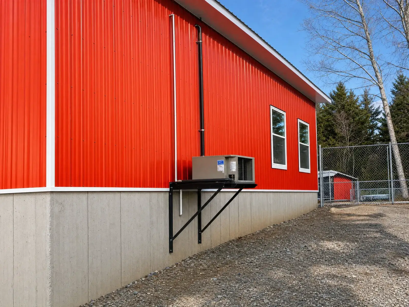 Wall-mounted Bohn refrigeration condensing unit at a Fraser Valley poultry facility cold storage