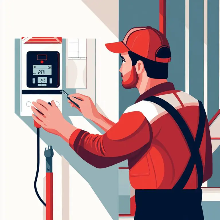 Illustration of technician adjusting HVAC digital control panel Alpine Refrigeration Fraser Valley