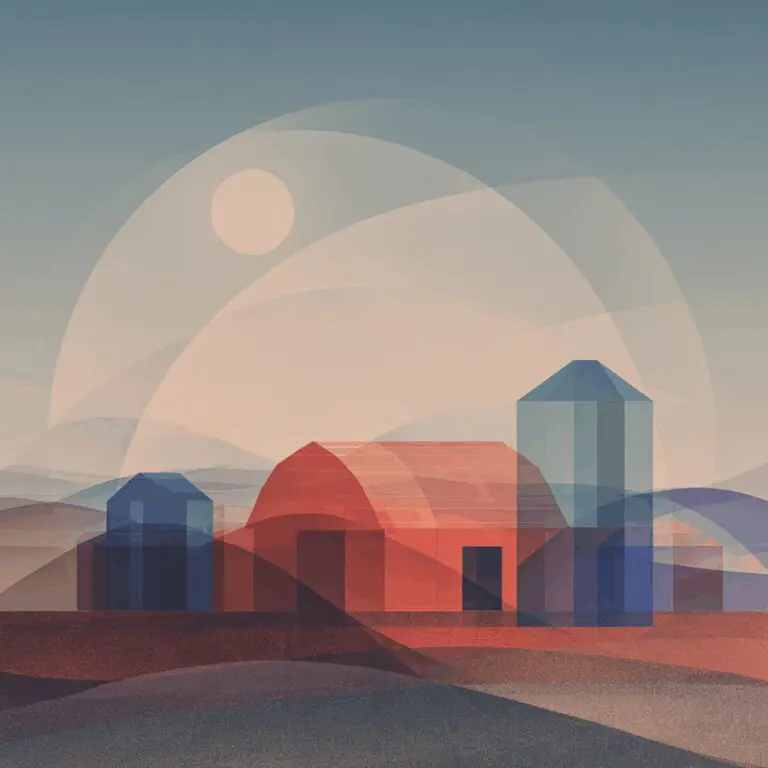 Abstract farm illustration symbolizing Alpine agricultural HVAC systems Fraser Valley BC