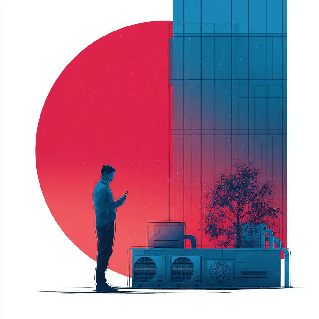 Diagram illustrating the steps facilities managers take during a commercial HVAC emergency, including assessment, communication, and system control